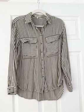 RAG POETS Black & Ivory Striped Button-Up Shirt